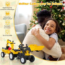Load image into Gallery viewer, 3 en 1 Tracteur pour Enfant avec 6 Roues Jouet Pelle Remorque Amovible avec Volant Klaxon 3  6 Ans Jaune/Vert -
