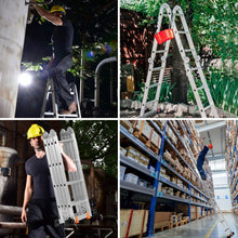 Load image into Gallery viewer, Échelle Polyvalente 5 en 1 avec 2 Montants 4 Plis 15 Echelons Pliable et Multifonction Capacité 150kg en Aluminium -