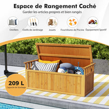 Load image into Gallery viewer, Banc de Rangement en Bois Banc d'Extérieur à 2 Places de 209 L avec Accoudoirs Coffre de Stockage en Bois Charge 100KG Naturel -