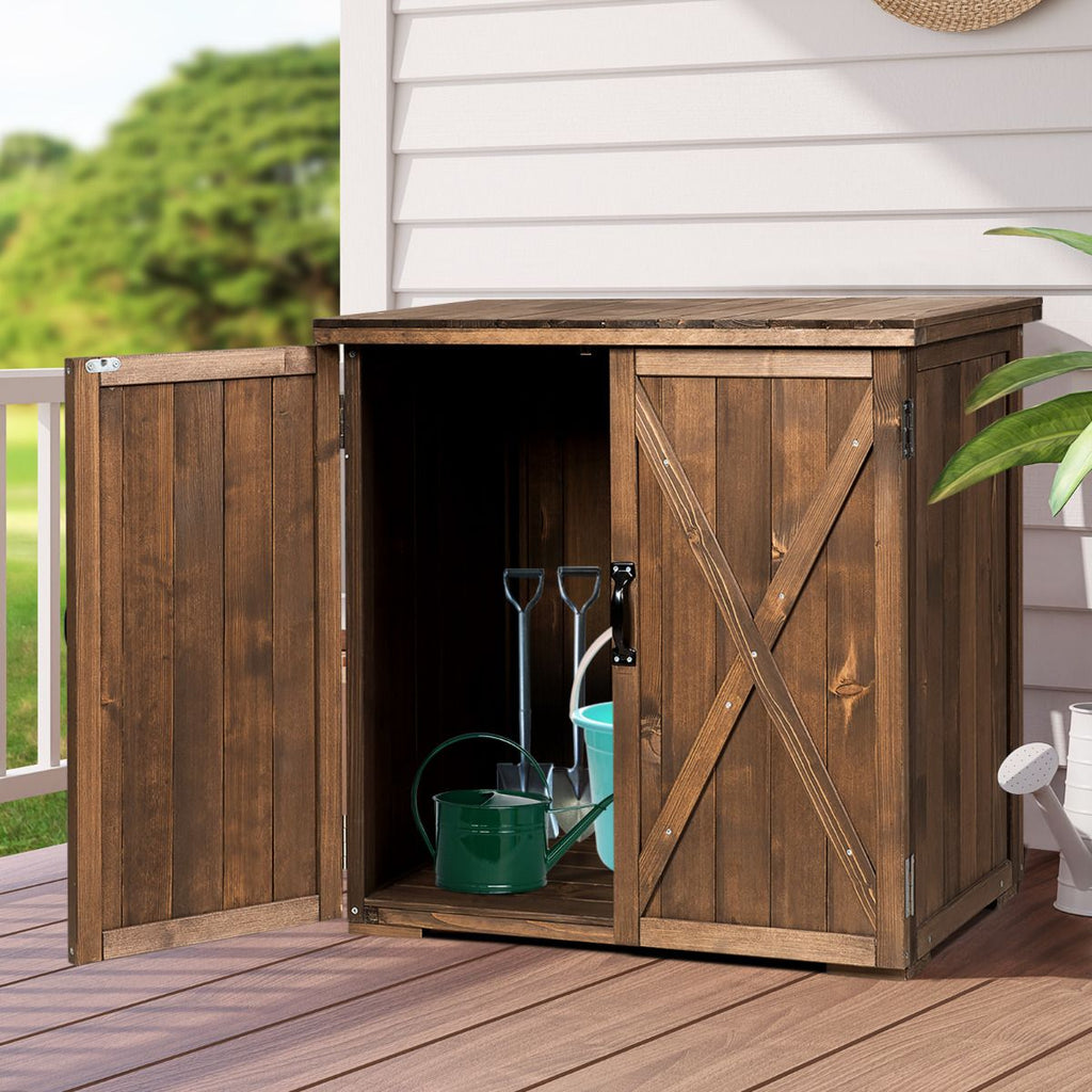Armoire de Jardin Exterieur en Bois 77,5 x 56 x 72 cm Abri  Outils avec Double Portes Marron -