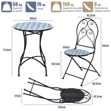 Load image into Gallery viewer, Ensemble Table et 2 Chaises Pliantes de Bistrot 2 Personnes Design Carreaux de Mosa茂que Colls sur du Ciment pour Terrasse -