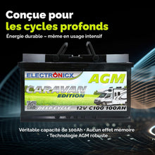 Load image into Gallery viewer, Batterie AGM 12v 100Ah Electronicx Caravan Edition batterie solaire 12v accumulateur 12v batteries solaires alimentation batterie 12v agm caravane batterie camping car batterie gel 12v accumulateur