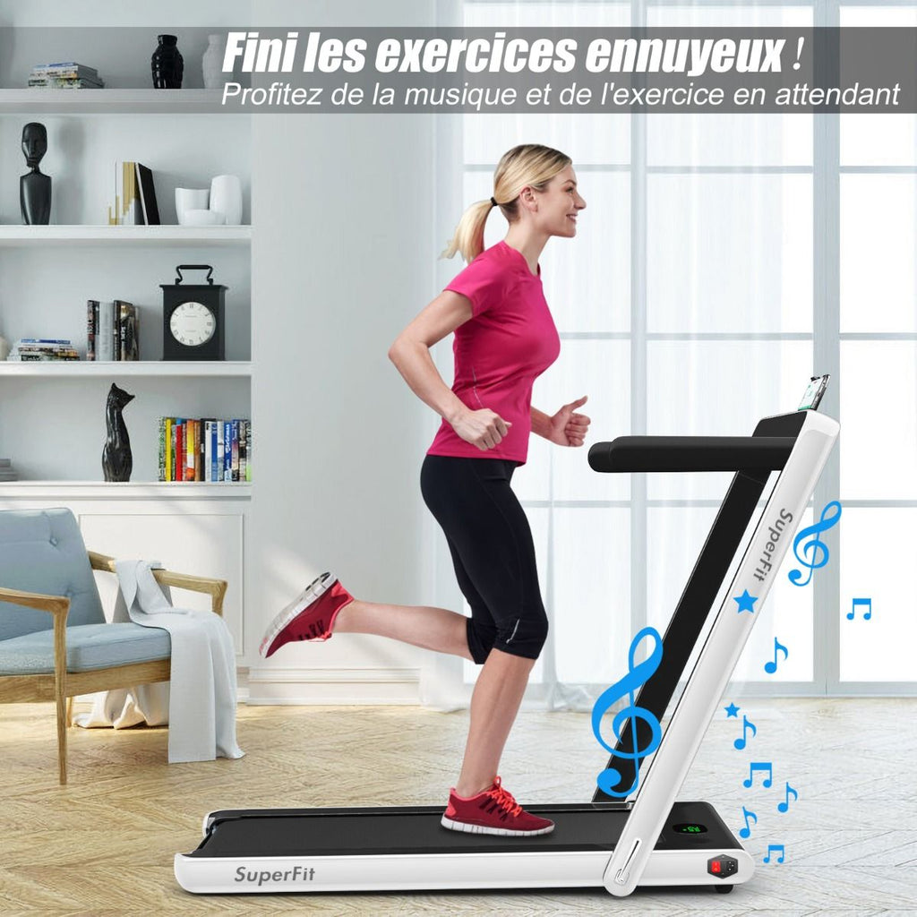 2 en 1 Tapis de Course Electrique Pliable 1  12 Km/H avec Haut-parleur Bluetooth Tlcommande Moteur 0,75HP Vert/Blanc/Noir/Rouge/Or/Noir et Argent/Bleu -