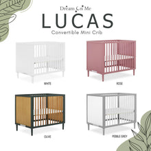Load image into Gallery viewer, Dream on Me Lucas Mini Modern Crib with Rounded Spindles I Convertible Crib I Mid - Century Meets Modern I Portable Crib