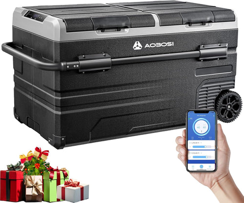 115L Glaciere Electrique Double Zone,Glaciere a Compression WiFi APP,12 V/24 V et 100-240 V Frigo Camping,-20 鈩 20 鈩pour Voiture,Camion,Bateau,Camping,Car,Caravanes,Voyageant,Maison