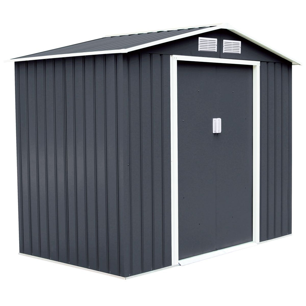 Abri de Jardin en Tôle Galvanisée Cabane de Rangement à Outils Porte Double 2 Aérations,277x191x192cm,Gris et Blanc -