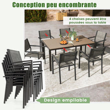 Load image into Gallery viewer, Ensemble de Meubles de Patio 7 Pièces pour 6 Personnes Salon de Jardin avec 6 Chaises Empilables et Table Rectangulaire Gris -