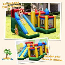 Load image into Gallery viewer, Ch芒teau Gonflable 4 en 1 pour Enfant 3-10 Ans avec Toboggan Aire de Saut Mur d橢scalade Panier de Basketball -