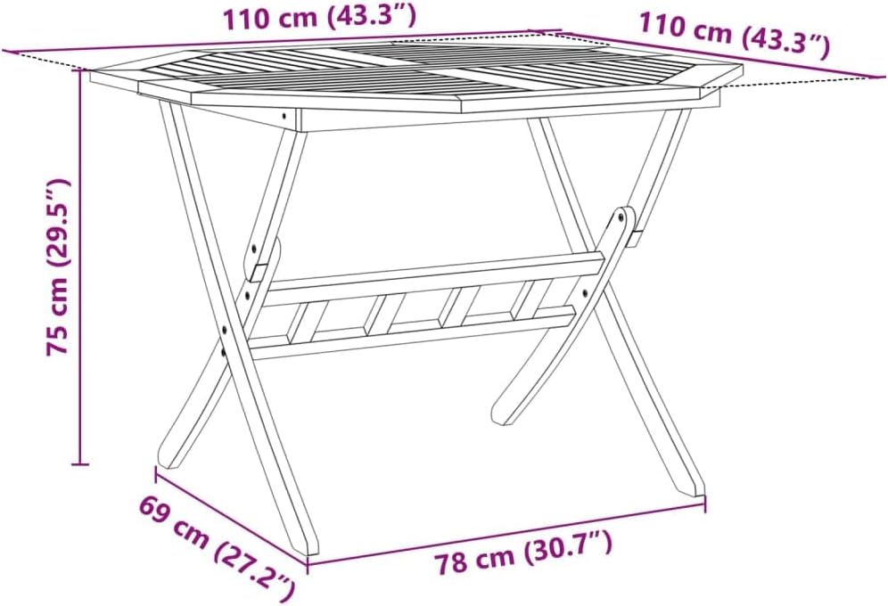 vidaXL Ensemble à Manger de Jardin Pliable 5 pcs Bois Massif d’Acacia, Ensemble de Salle à Manger d'extérieur, Meuble de Salle à Manger de Jardin, Table et chaises de Jardin