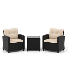 Load image into Gallery viewer, Ensemble de Meubles 3 Pièces de Patio en Rotin Charge 180KG Salon de Jardin 2 Fauteuils Table Basse avec Plateau Noir/Beige/Blanc -