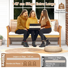 Load image into Gallery viewer, Banc de Terrasse en Bois 3 Places Banc en Acacia de 159 cm de Long avec Coussins d'Assise Doux Dossier et Accoudoirs Ergonomiques Blanc -
