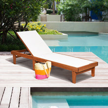 Load image into Gallery viewer, Chaise Longue de Jardin Dossier Inclinable en Bois d'Eucalyptus Tissu Respirant pour Patio Véranda Piscine Charge 180KG -