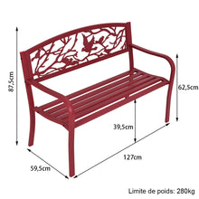 Load image into Gallery viewer, Banc de Jardin en Fer Rsistant de Haute Qualit Style Contemporain 2-3 Places Parfait pour Extrieur 127x60x88cm Rouge -