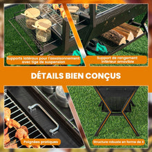 Load image into Gallery viewer, Barbecue  Charbon de Bois Gril au Charbon de Bois en Acier Inoxydable avec Pare-vent Supports d'Assaisonnement tagre de Rangement Marron -