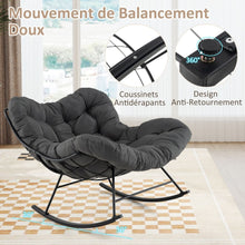 Load image into Gallery viewer, Chaise à Bascule d'Intérieur et d'Extérieur Chaise Papasan Surdimensionnée avec Coussin Rembourré &amp; Cadre en Métal Capacité 205 Kg Gris -