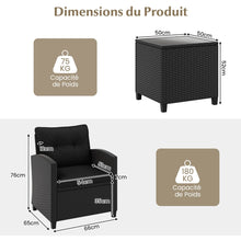 Load image into Gallery viewer, Ensemble de Meubles 3 Pièces de Patio en Rotin Charge 180KG Salon de Jardin 2 Fauteuils Table Basse avec Plateau Noir/Beige/Blanc -