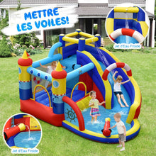 Load image into Gallery viewer, Ch芒teau Gonflable Style Bateau avec Toboggan Incurv Zone de Saut Mur d'Escalade avec Gonfleur 450 W -