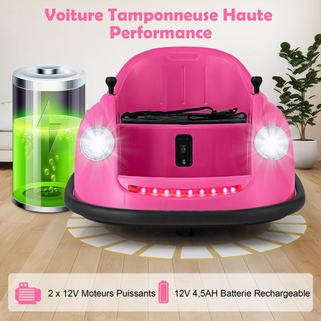 Auto-tamponneuse Electrique 12V pour Enfants Alimentée par Batterie Télécommande Lumières LED Musique pour les 2-5 Ans Rose/Rouge/Bleu -