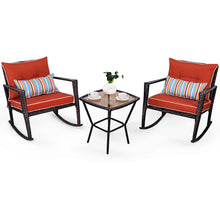 Load image into Gallery viewer, Ensemble de Jardin avec 2 Fauteuils  Bascule et 1 Table Basse en Verre Tremp Tous Coussins Inclus en Rotin PE -