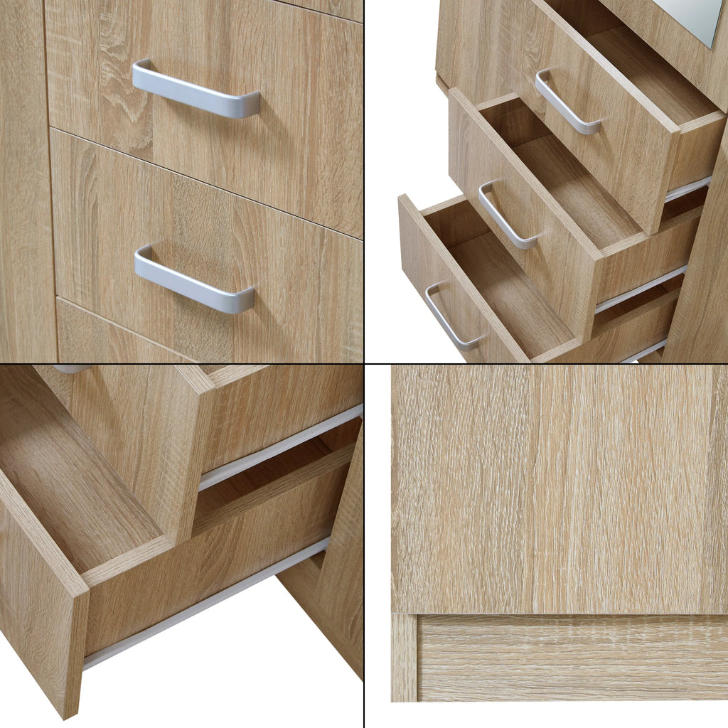 Armoire de chambre garde-robe moderne meuble de rangement intemporel 5 tagres 3 tiroirs + miroir MDF 176 x 120 x 52 cm effet ch锚ne sonoma 03_0006369