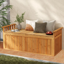 Load image into Gallery viewer, Banc de Rangement en Bois Banc d'Extérieur à 2 Places de 209 L avec Accoudoirs Coffre de Stockage en Bois Charge 100KG Naturel -
