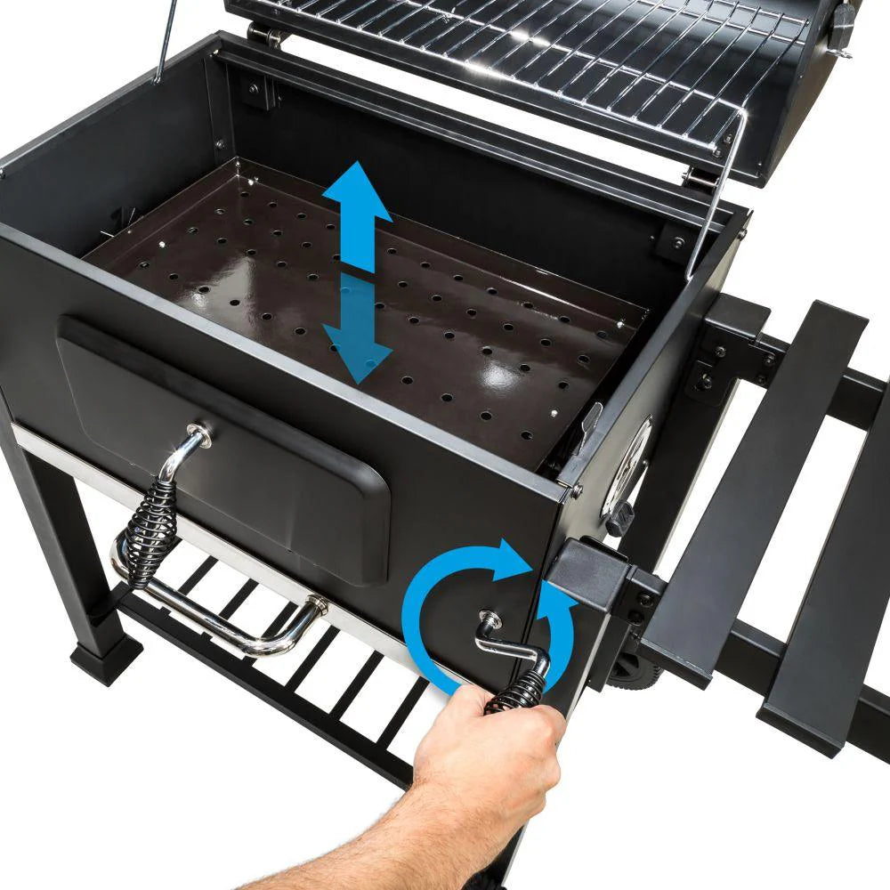 Barbecue  charbon de bois 3 en 1 avec thermomtre avec grille  hauteur rglable noir 1508003 -