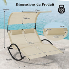 Load image into Gallery viewer, Chaise Longue Double Chaise  Bascule pour 2 Personnes 2 Appui-T锚tes Amovibles Cadre en Mtal Robuste Lit de Repos Ergonomique 2 Places Gris/Noir/Beige -
