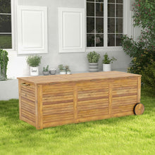Load image into Gallery viewer, Coffre de Rangement 182L en Bois d’Acacia Charnière en Métal Banc de Rangement à Roulettes Extérieur pour Jardin Patio -
