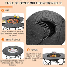 Load image into Gallery viewer, Brasero Extrieur pour Jardin 80 x 80 x 70 cm Foyer rond 4 en 1 avec Brasero Grille de Cuisson Grille en Bois -