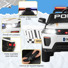 Load image into Gallery viewer, Voiture de Police Electrique Alimentée par Batterie 12 V/7 A Télécommande Connexion Sans Fil Musique Klaxon Sirène Lumières LED Blanc -