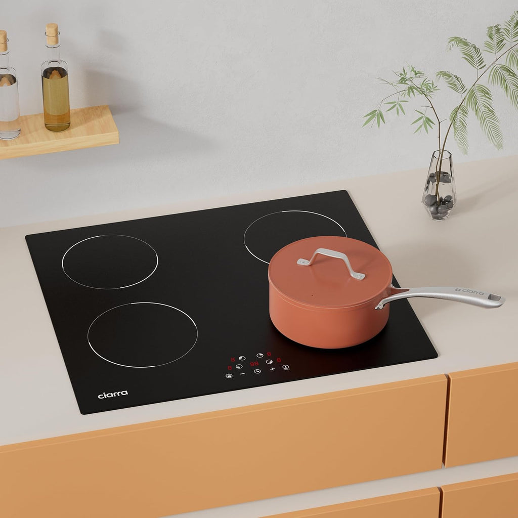 CIARRA Plaque à Induction 4 Feux 6000W - Commande Tactile - Plaque de Cuisson Encastrable - 9 Niveaux de Puissance- Minuteur - Verrouillage Enfant - CABBIH4-D