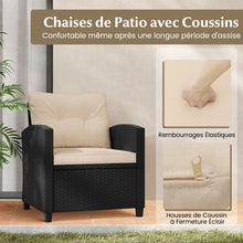 Load image into Gallery viewer, Ensemble de Meubles 3 Pices de Patio en Rotin Charge 180KG Salon de Jardin 2 Fauteuils Table Basse avec Plateau Noir/Beige/Blanc -