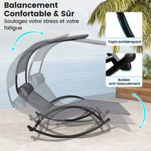 Load image into Gallery viewer, Chaise Longue Double Chaise  Bascule pour 2 Personnes 2 Appui-T锚tes Amovibles Cadre en Mtal Robuste Lit de Repos Ergonomique 2 Places Gris/Noir/Beige -