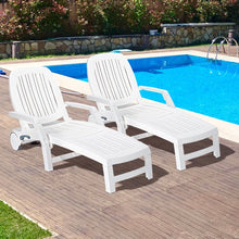 Load image into Gallery viewer, Chaise Longue Inclinable Réglable à 5 Positions avec Roues Flexibles Fauteuil Relax de Camping avec Boîte de Rangement Charge 150KG Blanc -