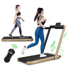 Load image into Gallery viewer, 2 en 1 Tapis de Course Electrique Pliable 1 à 12 Km/H avec Haut-parleur Bluetooth Télécommande Moteur 0,75HP Vert/Blanc/Noir/Rouge/Or/Noir et Argenté/Bleu -