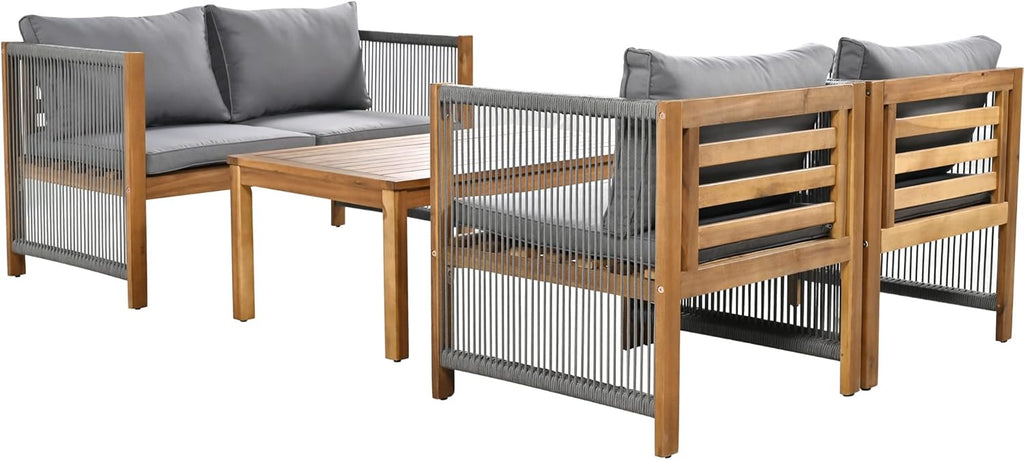 Salon de Jardin,Salon de Jardin 4 Personnes,avec canapé,Table Basse et Coussins,Housse en Tissu déhoussable et Lavable,Noir (Coussins d'assise Inclus)