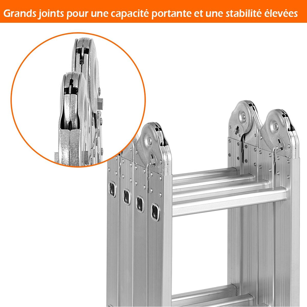 Échelle Polyvalente 5 en 1 avec 2 Montants 4 Plis 15 Echelons Pliable et Multifonction Capacité 150kg en Aluminium -