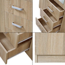 Load image into Gallery viewer, Armoire de chambre garde-robe moderne meuble de rangement intemporel 5 étagères 3 tiroirs + miroir MDF 176 x 120 x 52 cm effet chêne sonoma 03_0006369