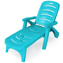Load image into Gallery viewer, Chaise Longue Pliable Dossier Inclinable  5 Positions avec Roues Intgres pour Terrasse Jardin Piscine 150 kg Gris/Blanc/Bleu -