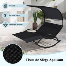 Load image into Gallery viewer, Chaise Longue Double Chaise  Bascule pour 2 Personnes 2 Appui-T锚tes Amovibles Cadre en Mtal Robuste Lit de Repos Ergonomique 2 Places Gris/Noir/Beige -