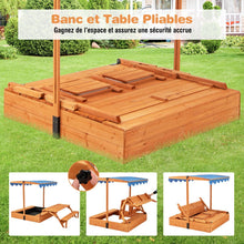 Load image into Gallery viewer, Bac à Sable en Bois pour Enfants avec Couvercle Aire de Jeux avec Table Sensorielle Pliable &amp; Banc Parasol Ajustable pour 3+ Ans Naturel -