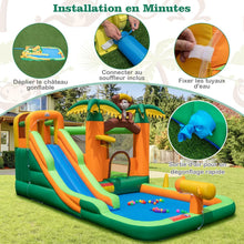Load image into Gallery viewer, 7 en 1 Ch芒teau Gonflable Tropical  Thme Singe &amp; Palmier avec Toboggan Aquatique avec Piscine &amp; 50 Boules Charge 90kg pour 2 Enfants de 3-10 Ans -