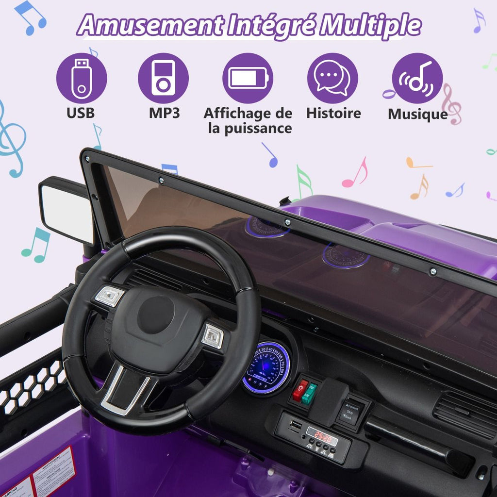 Voiture lectrique 24v pour Enfants 2 Places Tlcommande Musique Histoire Klaxon Usb Fonction de Dmarrage Lent Suspensions  Ressort Blanc/Noir/Rose/Violet -