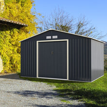 Load image into Gallery viewer, Abri de Jardin en Métal 8,67 340 x 255 x 210 cm avec 2 Portes Coulissantes Verrouillables 4 Trous d’Aération Gris pour Vélo -