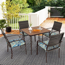 Load image into Gallery viewer, Ensemble de Meubles de Patio 5 Pièces Salon de Jardin 4 Fauteuils en Rotin avec Coussins et Table Carrée avec Trou pour Parasol -