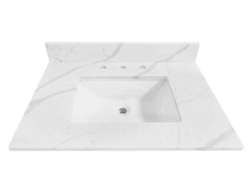 Calacatta 31-in x 22-in White Quartz Undermount Single Sink Widespread Faucet Mount Bathroom Vanity Top