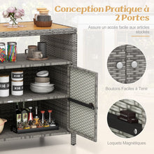 Load image into Gallery viewer, Armoire de Rangement Exterieur en Rotin Armoire de Jardin avec Plateau en Bois d'Acacia Compartiment Ouvert Buffet à 2 Portes -