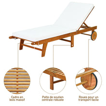 Load image into Gallery viewer, Chaise Longue Pliable en Bois avec 2 Roues et un Coussin Amovible Dossier Rglable Capacit Portante 160KG Idal pour L檈xtrieur -