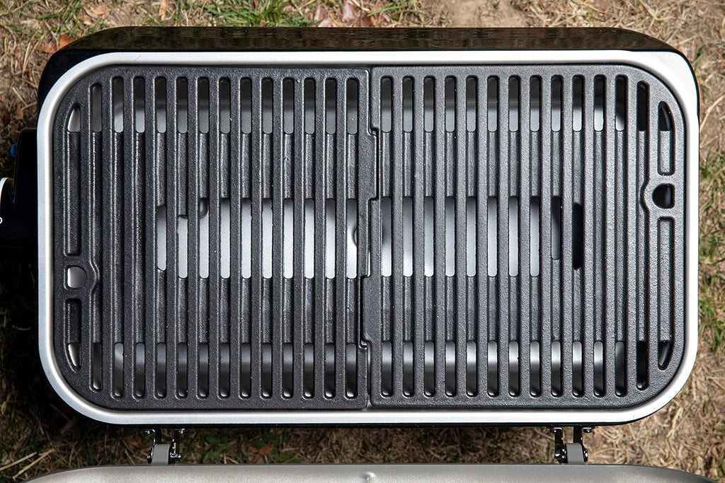 Attitude2go,Barbecue de Table  Faible fume,BBQ Portable, Couvercle,thermomtre,et Grille en Fonte,Alimentation : Cartouche de gaz CV 470 Plus,Gris