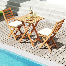 Load image into Gallery viewer, Ensemble Bistrot d'Extérieur en Bois d'Acacia Ensemble de Chaises Pliantes et Table Coussins de Siège Sans Accoudoirs à Dossier Haut Blanc -